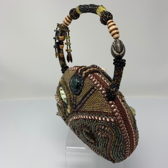 Beaded Boho Bag Evening Handbag Seashells Stones - Picture 2 of 9